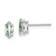 14k White Gold 7x3.5mm Marquise Checker-Cut Green Quartz Earring