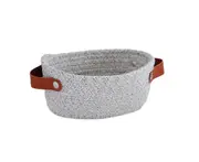 Storage Basket with Handle Hand Woven Nordic Style Cotton Rope Desktop Organizer Storage Holder for Bedroom - Brown