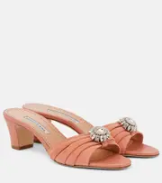 [Manolo Blahnik] Manolo Blahnik Ansaklo 50 embellished suede mules AU 11 orange