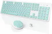 Wireless Keyboard and Mouse, WisFox Full-Size Wireless Mouse and Keyboard Combo, 2.4GHz Silent USB Wireless Keyboard Mouse Combo for PC Desktops Computer (Mint Green and White)