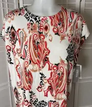 NWT Chicos Touch Of Cool Paisley Scarlet Wedge Tunic Short Sleeve Top Sz OOP