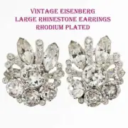 EISENBERG Earrings Large Crystal Rhinestones Rhodium Plated Silver CLIPS vintage