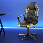 Artiss Gaming Chair, Ergonomic Office Racing Chairs Height Adjustable Leather Computer Desk Seat with Lumbar Support Footrest and Recline, High Back and 360°Swivel Seating Yellow for Executive Home