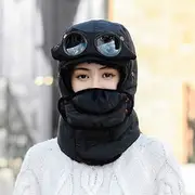 [FEATUR] Winter Aviator Pilot Cap,Winter Siamese Windproof hat, hat with Ear Flaps, Women's Russian Snow Skiing Hat Caps Women Earflap Winter Hat with Glasses Bomber Hat (Color : F, Size : One Size) (Color :