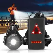 Night Running Lights, USB Rechargeable Chest Light with 90° Adjustable Beam Angle, 500 Lumens Waterproof Ultra Bright Safety Warning Lamp with Reflective Straps for Runners Joggers Camping Hiking