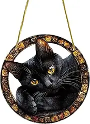 Cat Ornaments Suncatchers, 2D Stained Glass Window Hangings, Cat Window Art Sun Catchers, Wall Hanging Decorations for Home, Decorative Home Accessories for Cat Lovers, Room Decor Aesthetic Bedroom