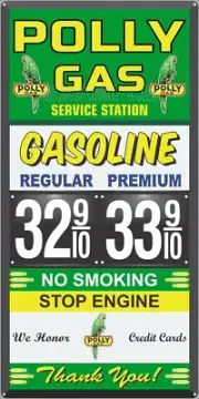 POLLY GAS STATION PRICE PER GALLON OLD PUMP SIGN REMAKE ALUMINUM SIZE OPTIONS