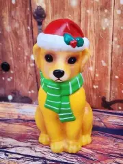 Christmas yellow labrador dog PLASTIC 11” Blow Mold Table Top Lighted