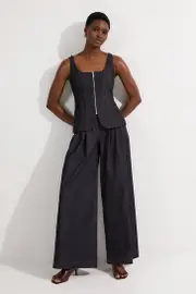 Petite Tailored Denim Peplum Wide Leg Jumpsuit