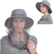 USHAKE Head Net Hat, Safari Hat Sun Bucket with Hidden 7 3/8, Grey