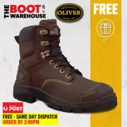 Oliver Work Boots, 55337 Steel Toe Safety. 'Brown' 150mm (6") Lace-Up. Scuff Cap