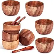 Didaey 8 Pcs Small Wooden Dipping Bowls Condiments Mini Wood Small Serving Bowls 2.8 x 1.6 Inches with 8 Spoons for Salad with Serving Utensils for Sauces, Nuts, Ketchup, Herb