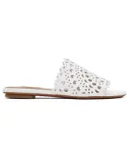 Alaia White Vienne Laser-cut Leather Flat Mules Sandals 7B (37) $890.00