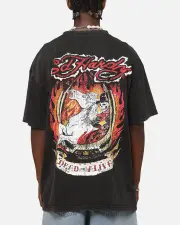 [ED HARDY] Ed Hardy Horse Power Vintage T-shirt Black Acidwash - Size M M Black Acidwash