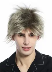 Wig Men Ladies Short Backcombed Wild Strands 80s Retro Blonde Mix Wig