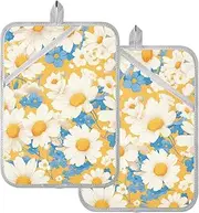Oven Pot Holders Heat Resistant White Daisy Flowers Yellow Potholders with Pockets Kitchen Hot Pad Oven Mitts 2 Pack