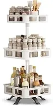 3-Tier Rotating Kitchen Spice Rack Organiser, 59 cm Height, White, Carbon Steel