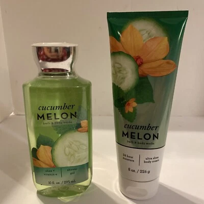 Bath & Body Works Cucumber Melon Shower Gel (10 oz) & Body Lotion (8 oz) - New