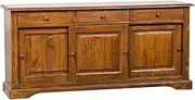 Country-styole Solid Lime Wood Walnut Finish, W197xDP50xH91 cm Sized Sideboard. Made in Italy