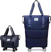 [Generic] Beente Travel Bag with Wheels, 2025 New Large Capacity Travel Bag, Expandable Foldable Suitcase Without Handle, Lightweight Durable Rolling Duffle Bags with Wheel (Blue)