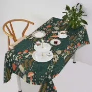 Mushroom Table Cloth, Vintage Woodland Summer Flowers Plants Forest Botanical...
