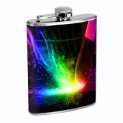 Electric Rainbow Paint Brush Em1 Flask 8oz Stainless Steel Hip Drinking Whiskey