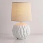 White Ceramic Table Lamp Geometric Textured Small Bedside Lamp with Linen Sha...