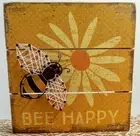 Prims by Kathy "Bee Happy " Wood Box Sign Slat String Art with Bee & Daisy 6x6"