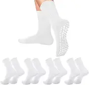 [Kunoli] 4 Pairs Yoga Reformer Pilates Grip Socks, Non Slip White Cotton Grippy Socks for Women Ladies Pilates Yoga Ballet Dance Gym Workout Sport Exercise