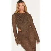 Shape Chocolate Textured Lace Button Front Cardigan, Chocolate