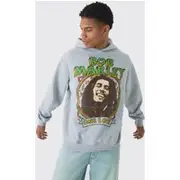 Mens Grey Oversized Bob Marley License Print Hoodie