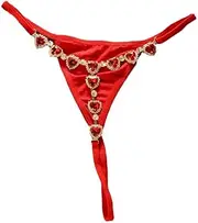 [Generic] Sexy Bikini Crystal Red Heart Pendant Waist Chain Thong Panties Rhinestone Chain Thong Panties Summer Beach Festival Rave G String Thong Crystal Hip Body Chain Jewelry for Women