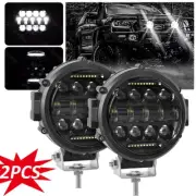Pair 7" Round LED Work Lights Pods DRL Driving Light Flood Spot SUV Offroad ATV