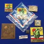 Boy Scout 1973 Jamboree Collection Patches, Neckerchief & Slide Buckle ++ 2410C1