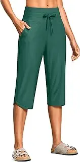 [ISEEGZ] Swim Capris Pants for Women 18" Tummy Control Quick Dry Keep Warm UPF 50 Swim Shorts Women with Liner and Pockets