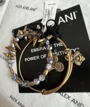 Alex and Ani BEE & ROCK and RAW Lavender Bangle Gold Wrap Set of 2 Bracelets