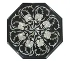 3'x3' Black Marble Center Table Top Gold Mother Of pearl Inlay Bedroom Decor