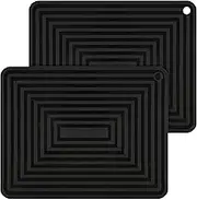 SPUVGVC Silicone Trivets for Hot Pots and Pans-Trivets for Hot Dishes-Heat Resistant Mat for Countertops, Kitchen Small Dish Drying Mat, Silicone Pot Holders-Hot Pads for Kitchen Set 2 Black