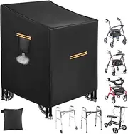 Rollator Walker Cover,Heavy Duty 420D Waterproof Protective Cover for Rolling Walker with Seat & Brakes,Universal Drive Walkers for Seniors Cover with 4 Reflective Strips,4 Windproof Buckles,Air Vent