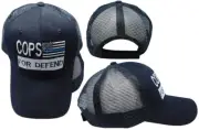 Cops For Defend USA Thin Blue Line Police Cotton Mesh Black Embroidered Hat Cap