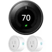 Google Nest Learning Thermostat 3rd Gen Mirror Black Bundle w 2x WiFi Smart Plug