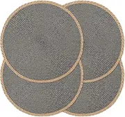 Noctiflorous Round Braided Placemats Set of 4 Table Mats 15 Inches Washable Heat Resistant for Dining Table Non-Slip Indoor Outdoor Place Mats for Thanksgiving Christmas Easter(Grey Thin Edge 4)