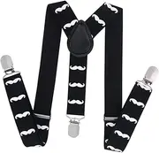 [COLLBATH] Kids Suspenders Boys Girls Beards Pattern Adjustable Y-back Elastic Braces with 3 Clip Buckle