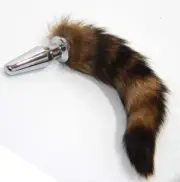 Brown Faux Fox Tail Silver Long Butt Plug BDStyle