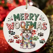 Merry Woofmas Alaskan Malamute Dog Paws Lover Christmas Ornament Gift Tree Decor