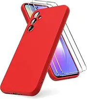 [Vansdon] Case Compatible with Samsung Galaxy A54 5G, Pack of 2 Tempered Glass Screen Protector, Soft TPU Liquid Silicone Case, Shockproof Rubber Silicone Gel, Case Red