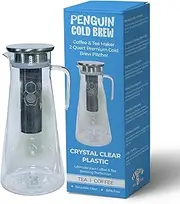Penguin Cold Brew Coffee & Tea Maker - 2 Quart Premium Cold Brew Pitcher - Stainless Steel Infuser with Double Wall Micro Mesh Inner Core - Ultimate Iced Coffee & Tea Brewing Perfection
