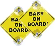 Baby on Board Sticker for Cars 2PCS, WZCNDIDI On Warning Signs with Suction Cups, Durable and Strong Without Residue,Yellow,Two Cups (7852PPWO)