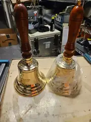 2 New Engraved Large Brass Hand Bells- 12" Tall