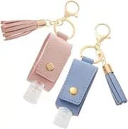 WOAILIANGEJINJIN 2 Pcs Portable Squeeze Bottles Refillable Bottle Leather Keychain Holders Hand Sanitizer Containers with Hook for Travel, Outdoor Activities, School